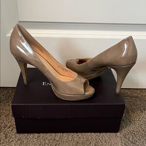 Enzo Angiolini Taupe Peep-Toe Heels